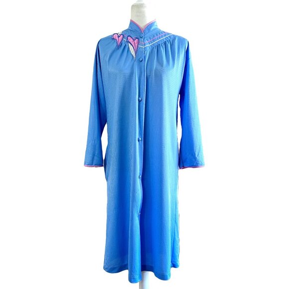 Vanity Fair Vintage 80s Blue Maxi Long Button NightGown - Picture 1 of 7